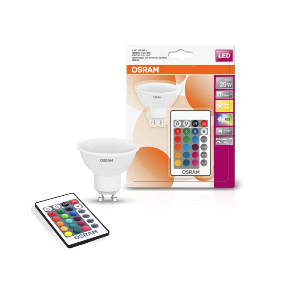 Osram LED GU10 4,5W(25W) 827 250lm RGBW Dim 120° Remote Hvid