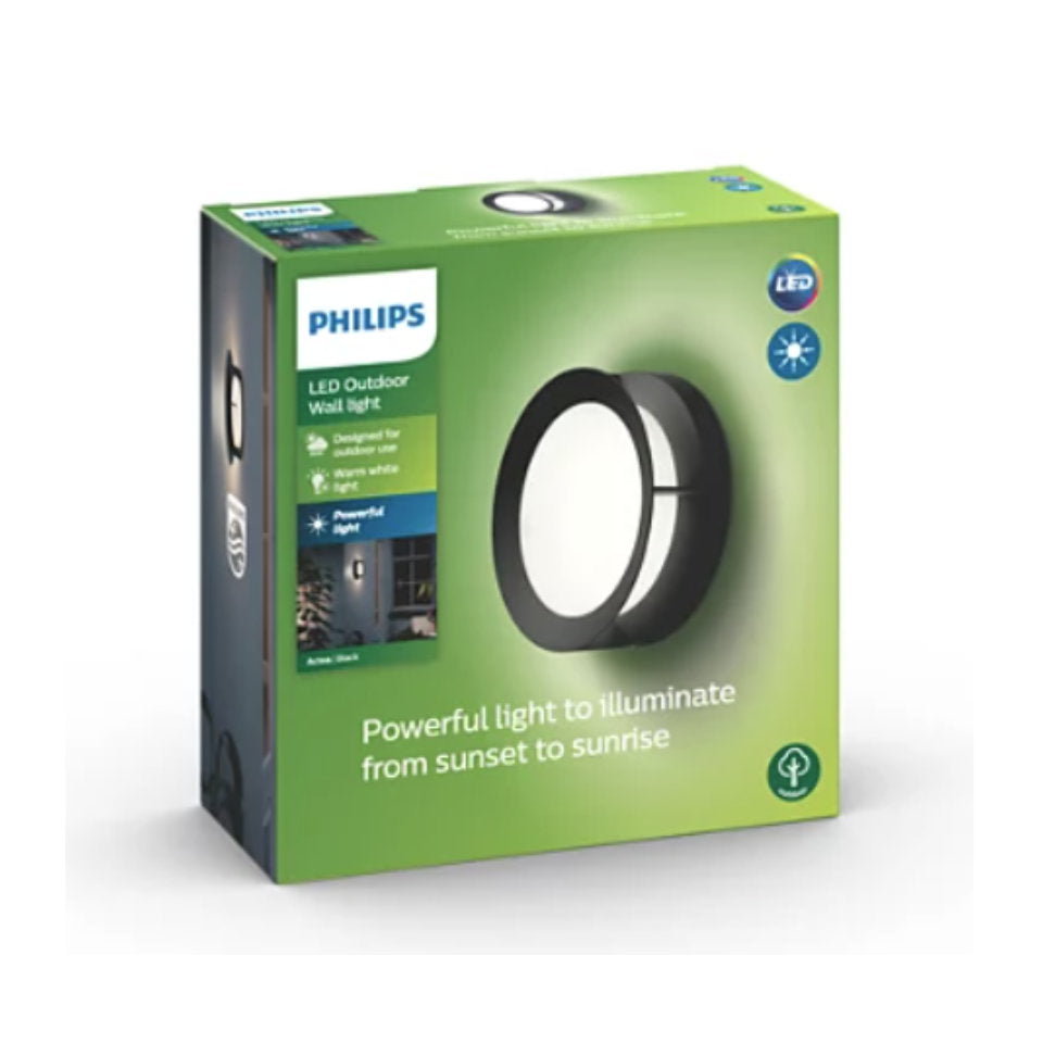 Philips LED Væglampe MyGarden 12W 927 18,9cm. Sort IP44