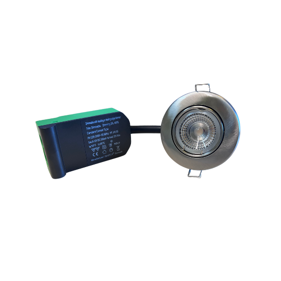 Daxtor LED Downlight 5W 830 Ø87mm m/Bagdåse Kipbar 230V/12V Dim Børstet Stål