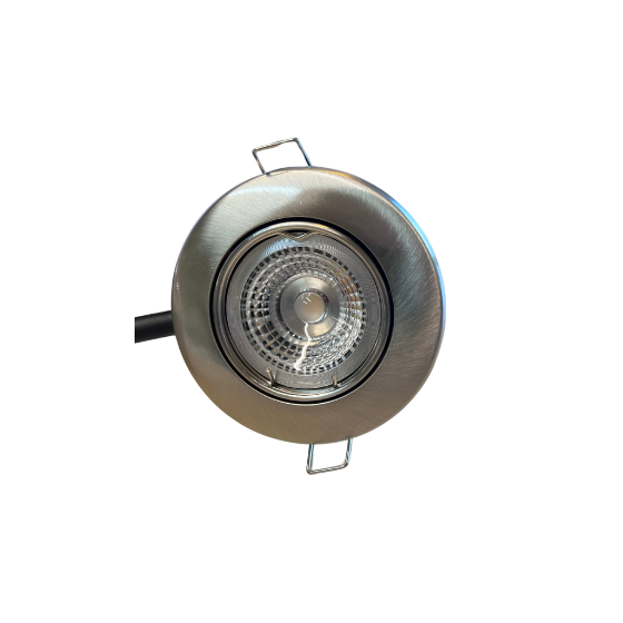 Daxtor LED Downlight 5W 830 Ø87mm m/Bagdåse Kipbar 230V/12V Dim Børstet Stål