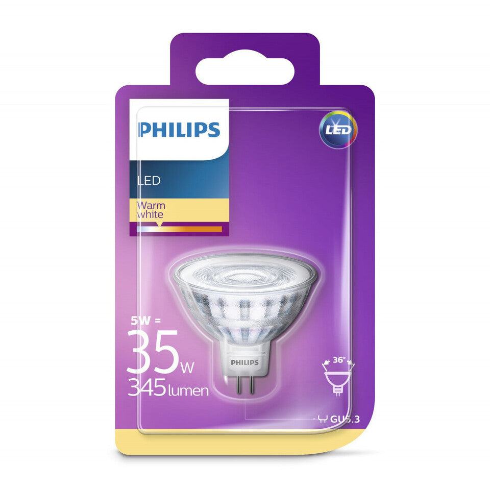 Philips LED MR16 5W(35W) 827 345lm. 36° 12V Klar GU5.3