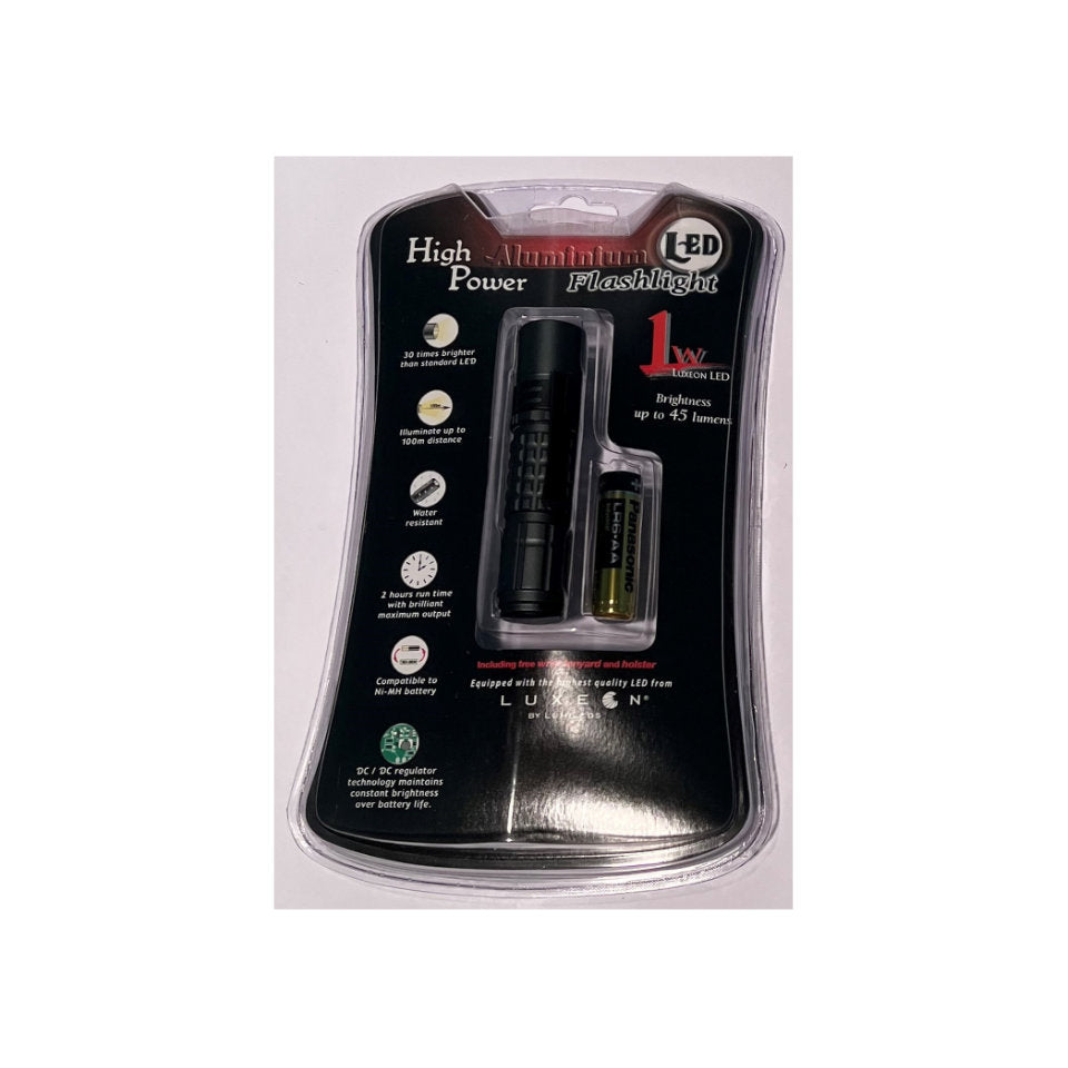 LED Lommelygte 1W 100M Sort