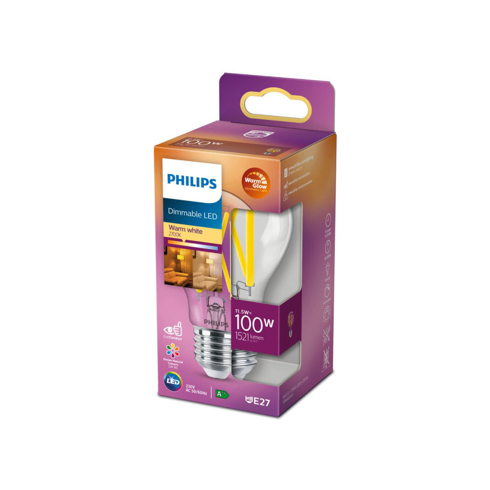 Philips LED Standardpære 11,5W(100W) 922-927 1521lm Dim Klar E27