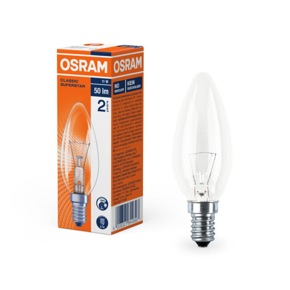 Osram Glødepære Kertepære 11W 2700K 50lm Klar E14