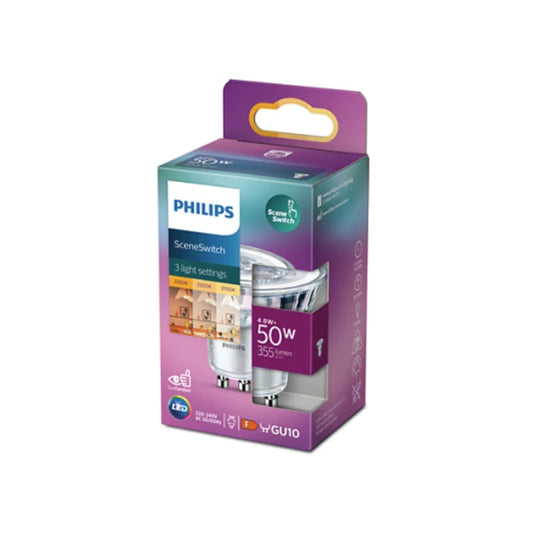 Philips LED GU10 4,8W(50W) 822-825-827 355lm SceneSwitch Klar