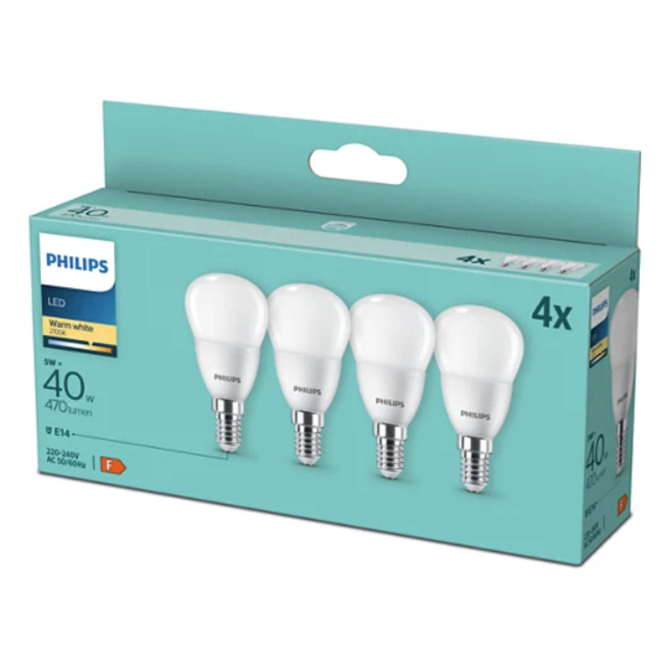Philips LED Kronepære 4,9W(40W) 827 470lm Mat E14 4-Pak