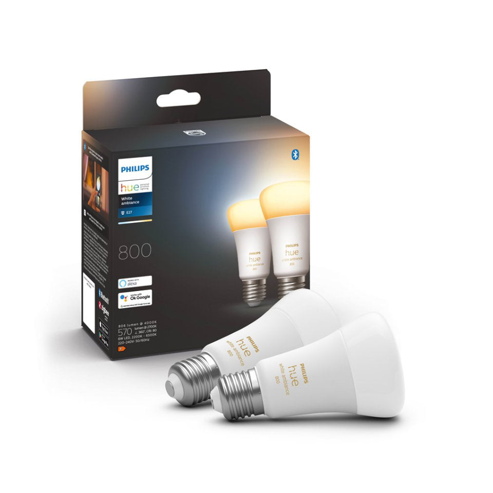 Philips Hue LED Standardpære 6W White Ambiance E27 2-Pak