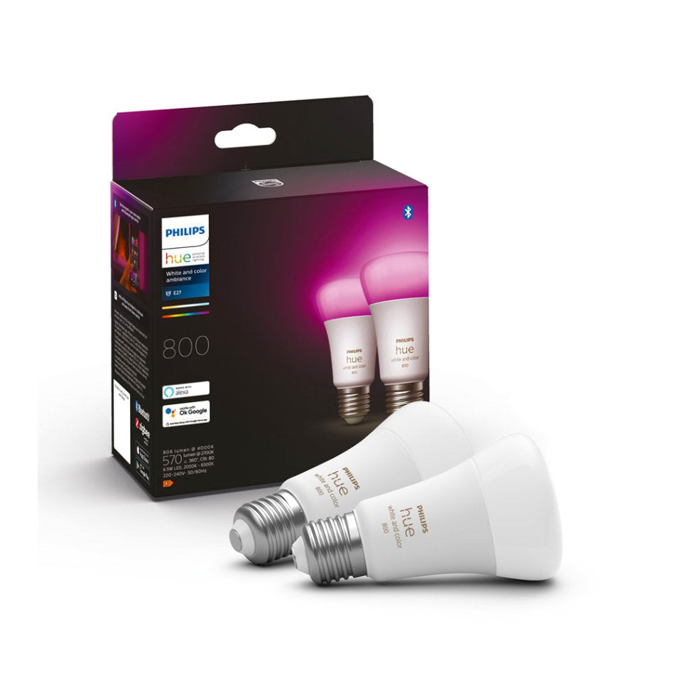 Philips Hue LED Standardpære 6,5W White And Color Ambiance 2-Pak