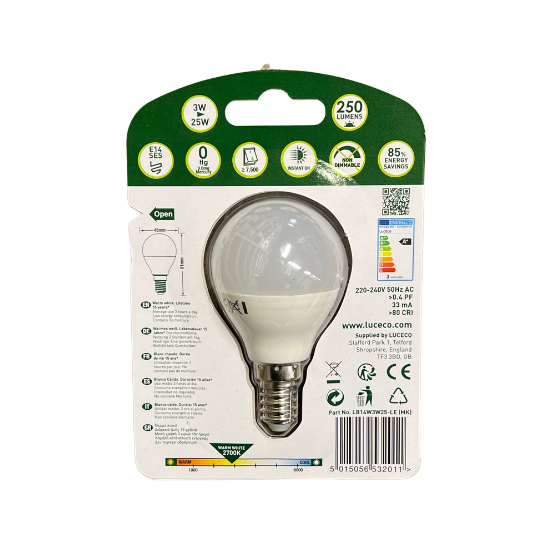 Luceco LED Kronepære 3W(25W) 827 250lm Mat E14