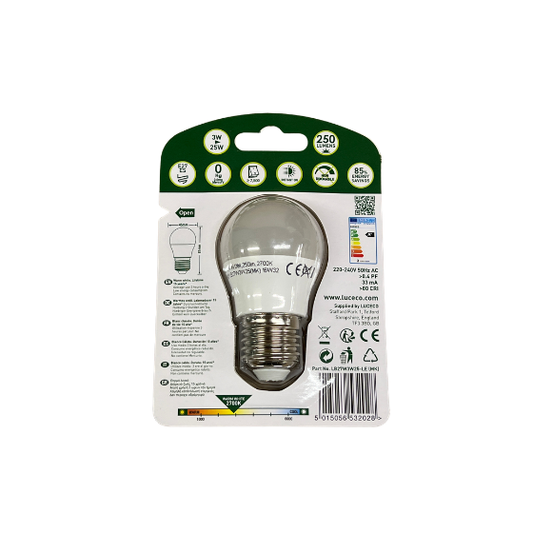 Luceco LED Kronepære 3W(25W) 827 250lm Mat E27