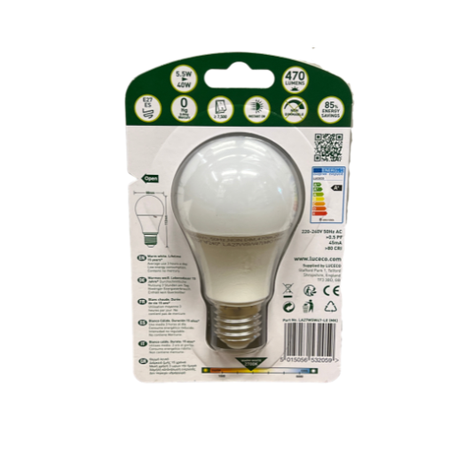 Luceco LED Standardpære 5,5W(40W) 827 470lm Mat E27