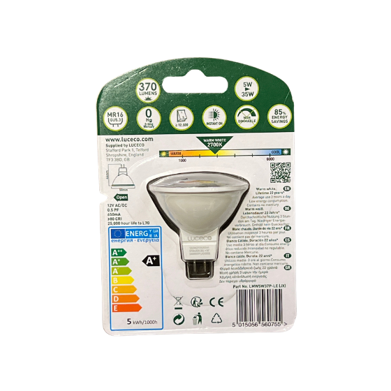 Luceco LED MR16 5W(35W) 827 370lm 38° Hvid