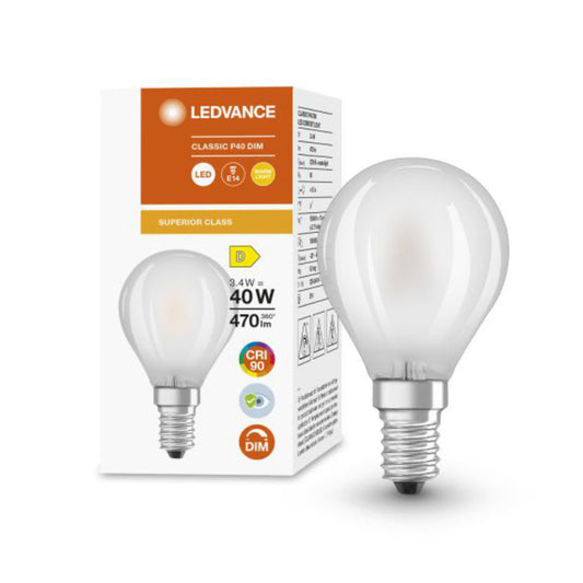 Ledvance LED Kronepære 3,4W(40W) 927 470lm Dim Mat E14