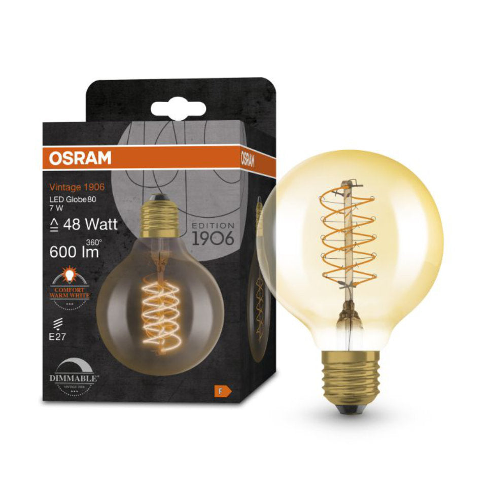 Osram LED Globepære 7W(48W) 822 600lm Ø80 Dim Gold E27