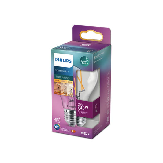 Philips LED Standardpære 7,5W(60W) 827-825-822 806lm Klar E27
