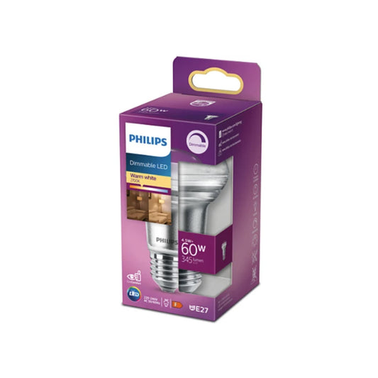 Philips LED Reflektorpære R63 4,5W(60W) 827 345lm 36° Sølv E27