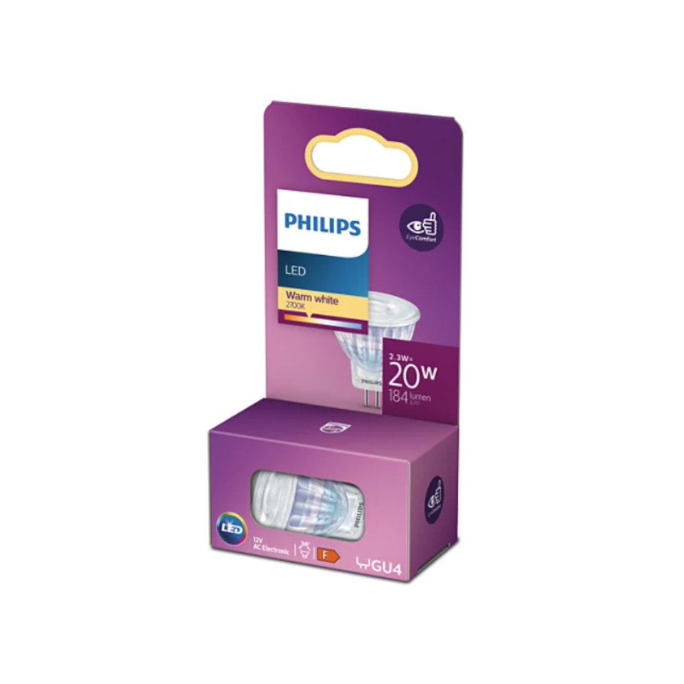 Philips LED MR11 2,3W(20W) 827 184lm. 36° 12V GU4 Klar