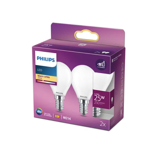 Philips LED Kronepære 2,2W(25W) 827 250lm Mat E14 2-Pak