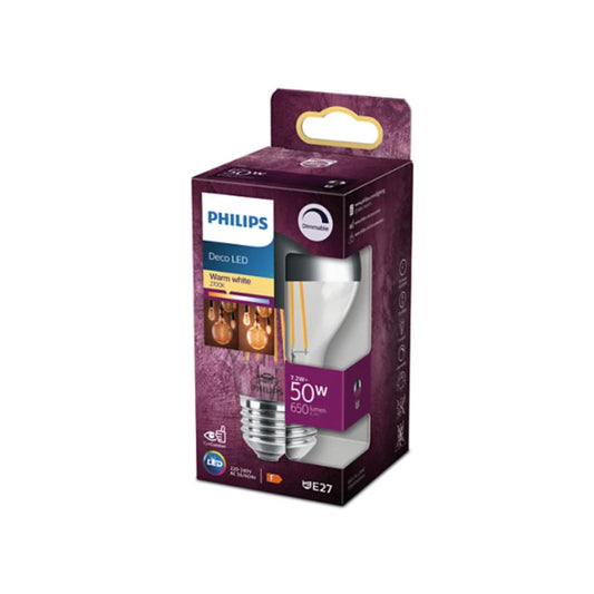 Philips LED Standardpære 7,2W(50W) 827 650lm Dim Topforspejlet E27