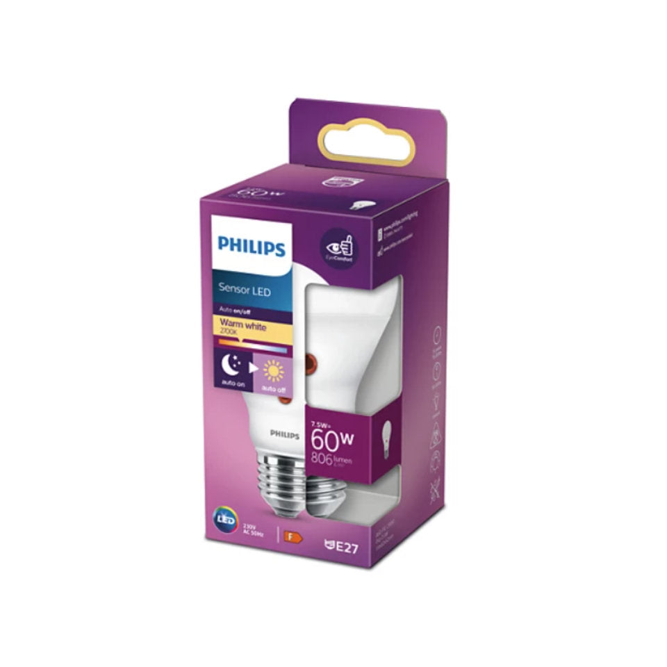 Philips LED Standardpære 7,5W(60W) 827 806lm Mat Sensor E27