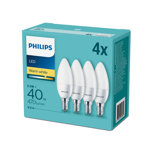 Philips LED Kertepære 5,5W(40W) 827 470lm. Mat E14 4-Pak