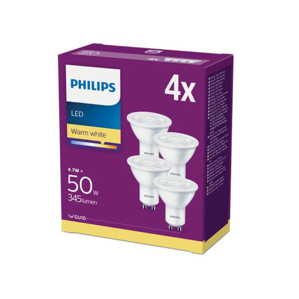 Philips LED GU10 4,7W(50W) 827 380lm 36° Hvid 4-Pak