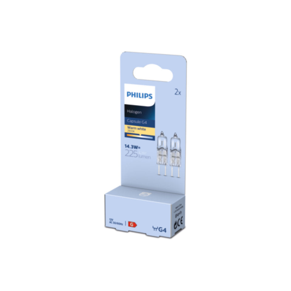 Philips Halogenpære G4 14,3W(20W) 2900K Klar 12V 2-Pak