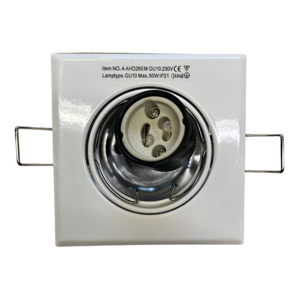Unelco Downlight GU10 85x85mm 230V Kipbar m/Bagdåse Hvid