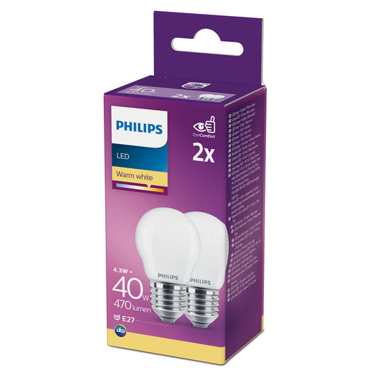 Philips LED Kronepære 4,3W(40W) 827 470lm. Opal E27 2-Pak