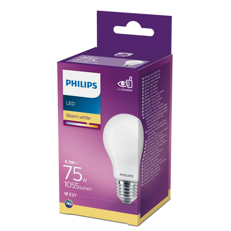 Philips LED Standardpære 8,5W(75W) 827 1055lm. Opal E27