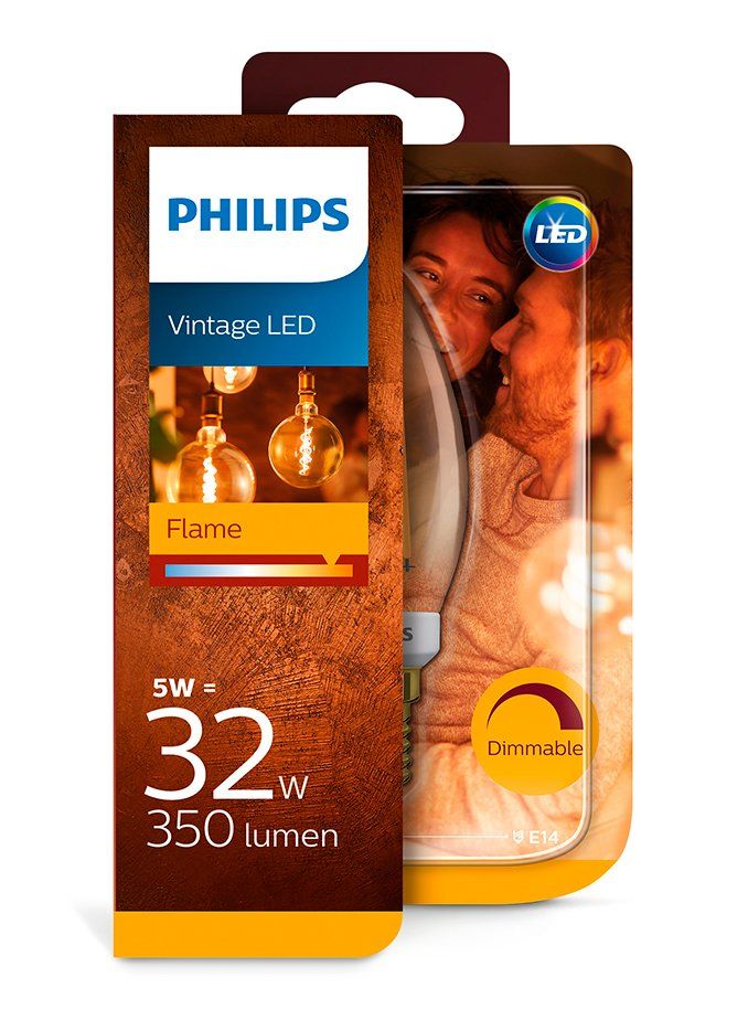 Philips LED Kertepære 5W(32W) 825 350lm Dim Gold E14 B-VARE