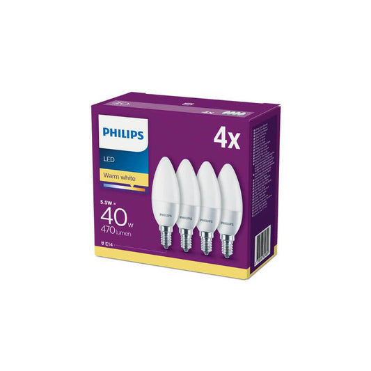 Philips LED Kertepære 5,5W(40W) 827 470lm. Mat E14 4-Pak