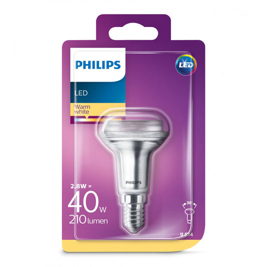 Philips LED Reflektorpære R50 2,8W(40W) 827 210lm. 36° Sølv E14