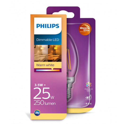 Philips LED Kertepære 3,5W(25W) 922-927 250lm WarmGlow Klar E14