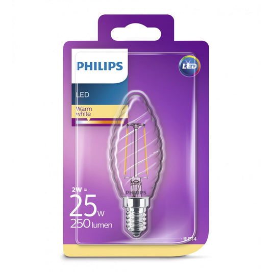 Philips LED Kertepære 2W(25W) 827 250lm. Snoet Klar E14