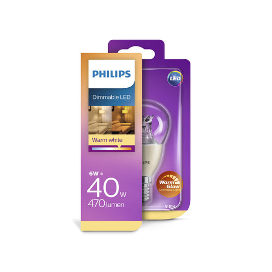 Philips LED Kronepære 6W(40W) 822-827 470lm WarmGlow Klar E14