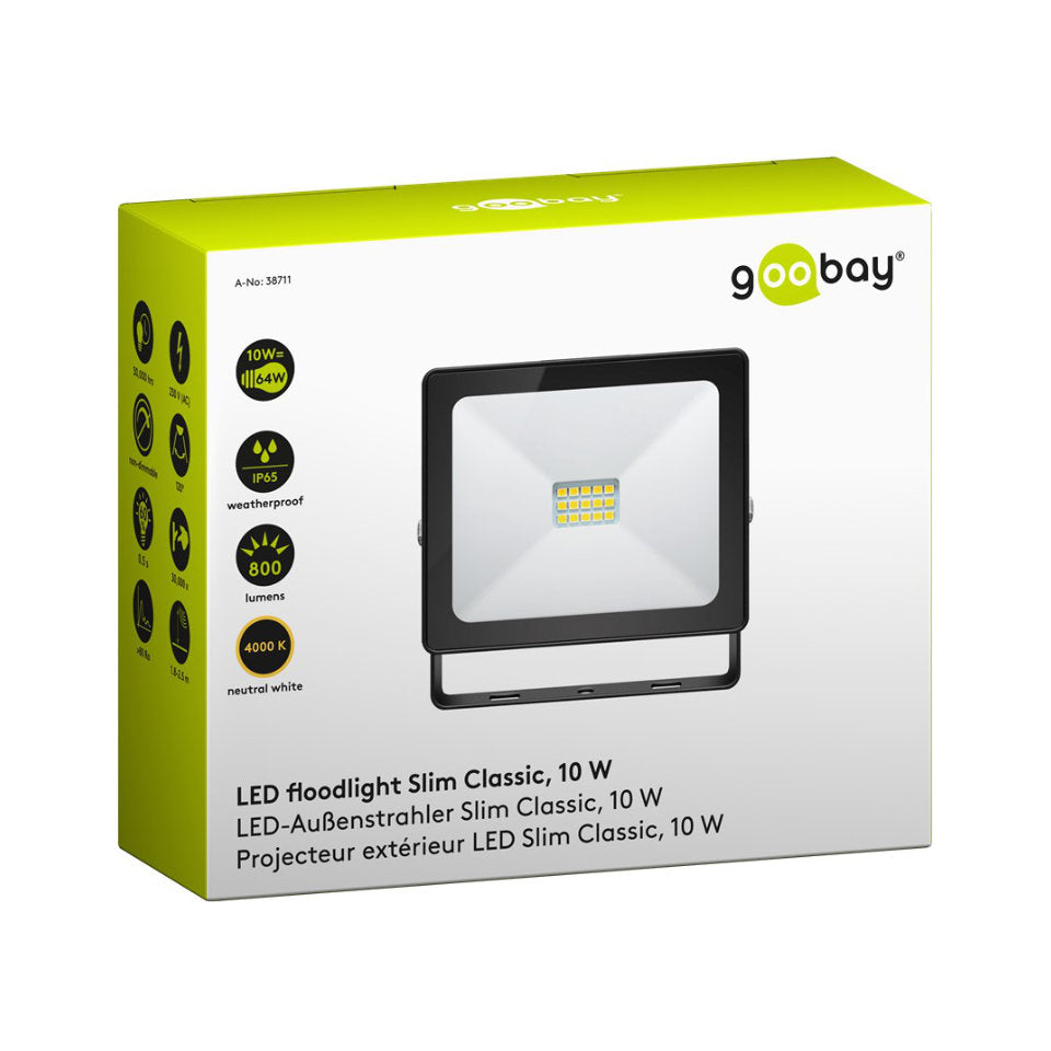 Goobay LED Projektør 10W 840 800lm 120° IP65 Sort