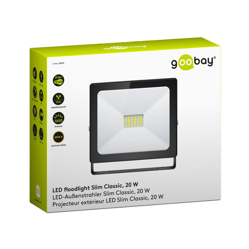 Goobay LED Projektør 20W 840 1600lm 120° IP65 Sort