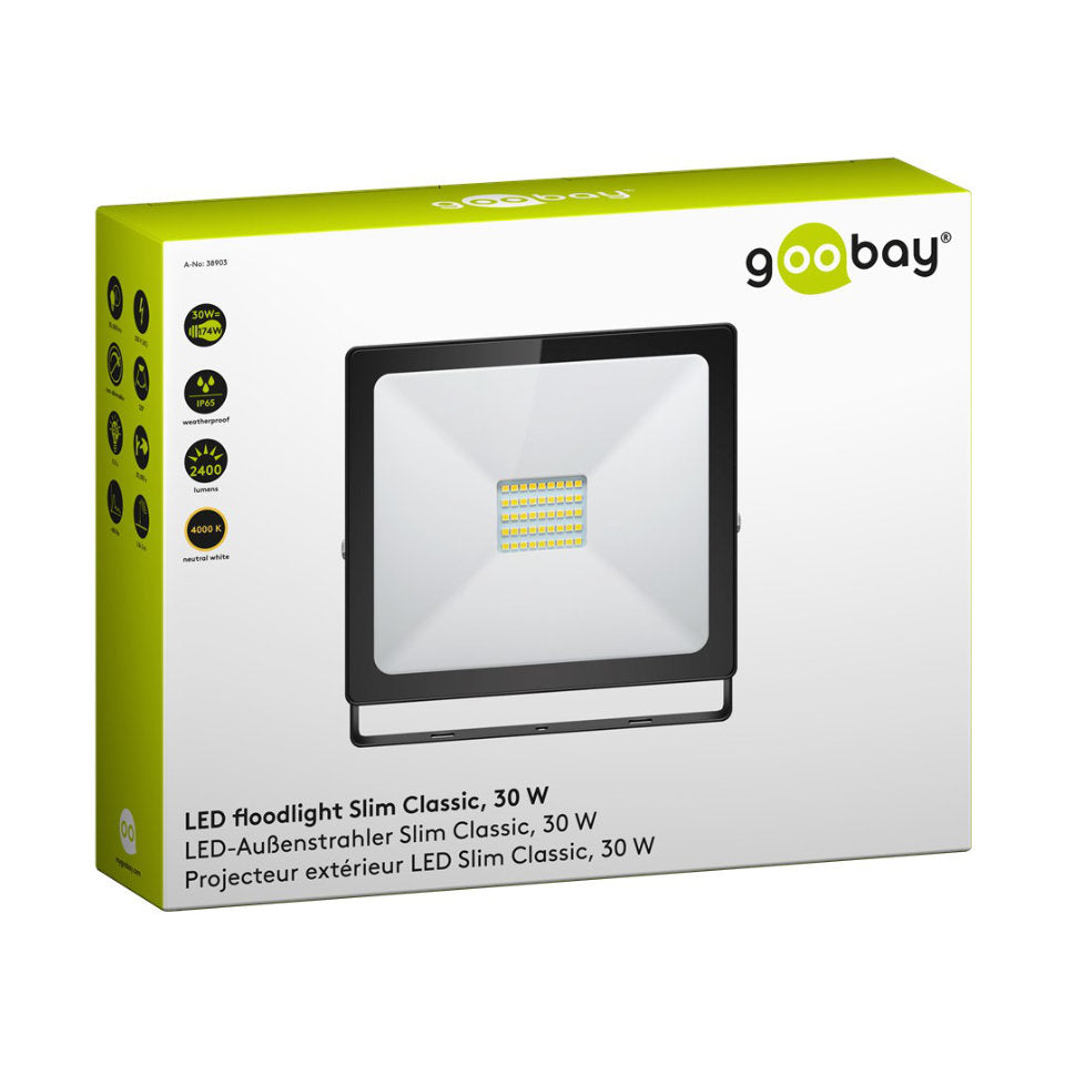 Goobay LED Projektør 30W 840 2400lm 120° IP65 Sort
