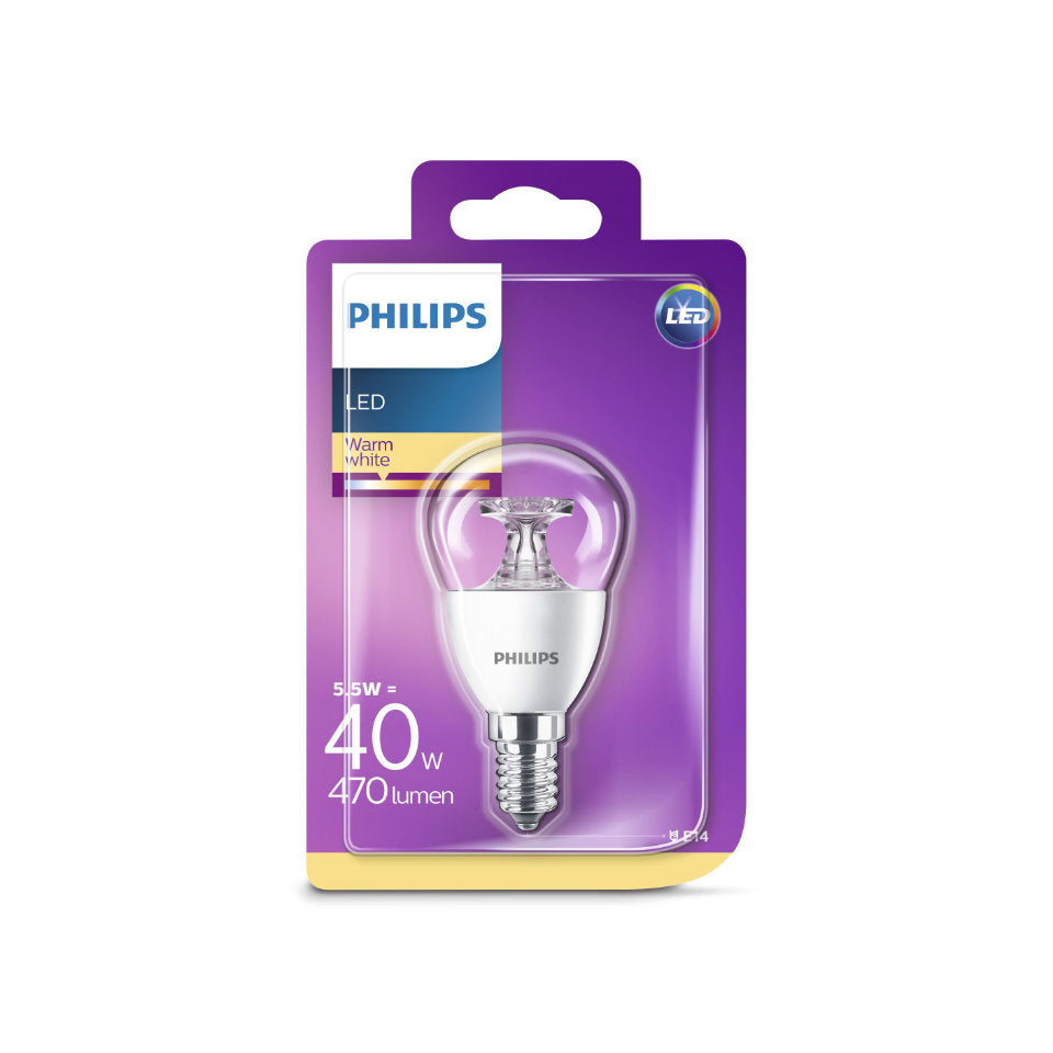 Philips LED Kronepære 5,5W(40W) 827 470lm Klar E14