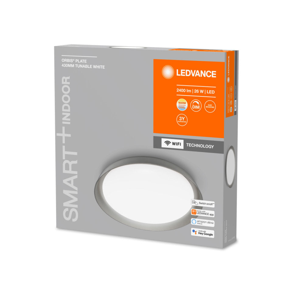 Ledvance Smart+ LED Loftlampe Orbis Plate 26W TW WiFi Ø430mm. Grå