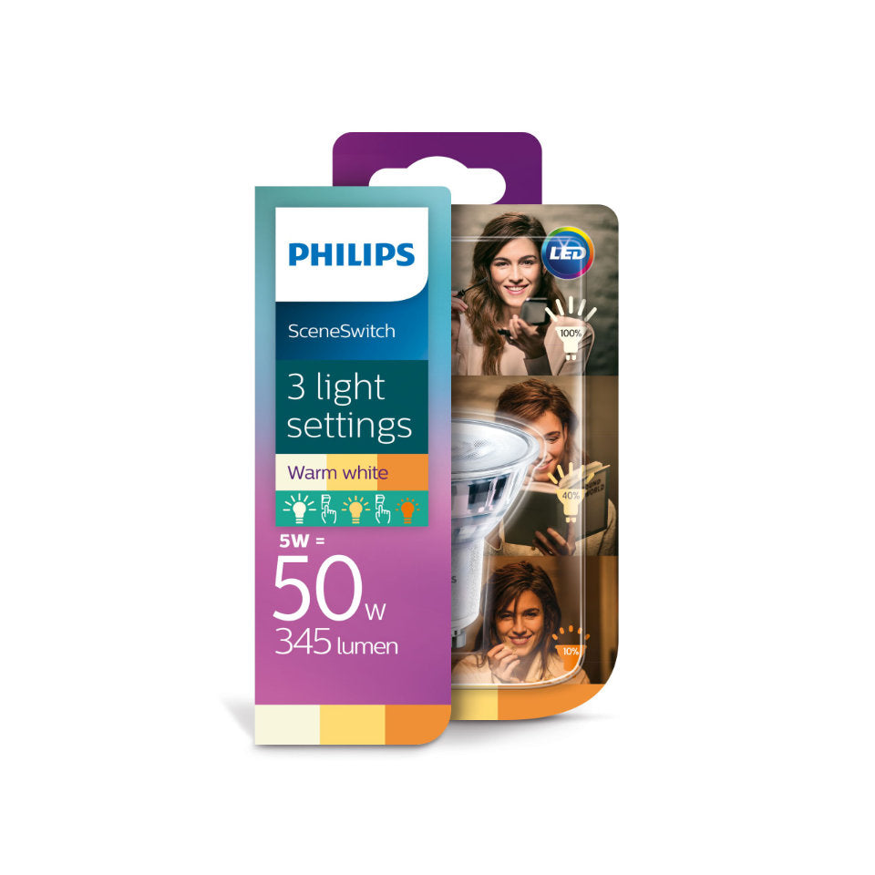 Philips LED GU10 5W(50W) 827-822 345lm SceneSwitch Klar