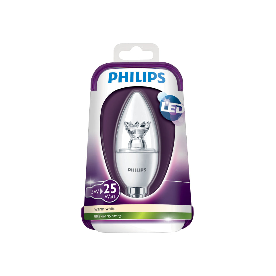 Philips LED Kertepære 3W(25W) 827 250lm Klar E14