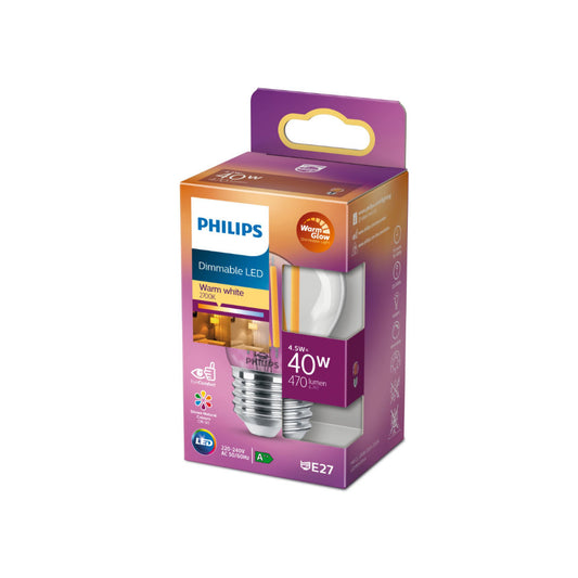 Philips LED Kronepære 4,5W(40W) 922-927 470lm. WarmGlow Klar E27