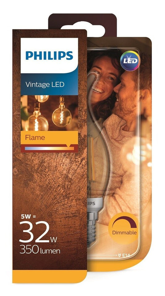 Philips LED Kertepære 5W(32W) 822 350lm Dim Gold Vindstød E14