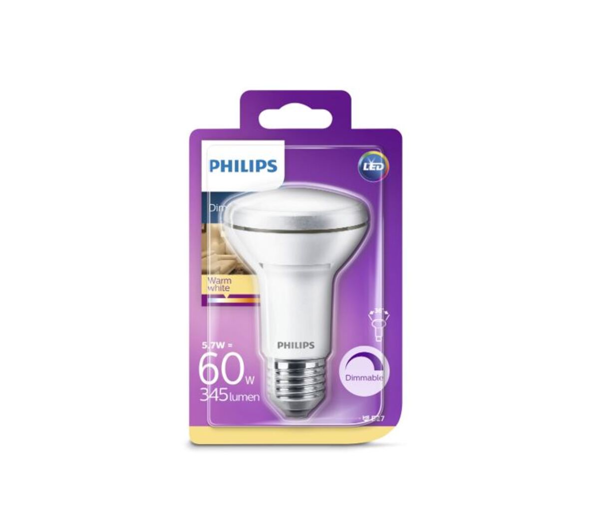 Philips LED Reflektorpære R63 5,7W(60W) 827 345lm 36° Dim Hvid E27