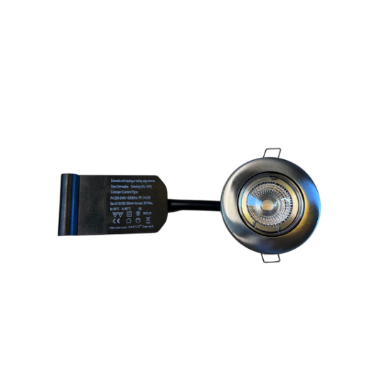 Daxtor LED Downlight 5W 830 Ø87mm m/Bagdåse Kipbar 230V/12V Dim Børstet Stål