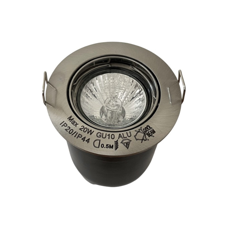 Flash Light Downlight GU10 Ø83mm Kipbar 230V m/Bagdåse Børstet Stål