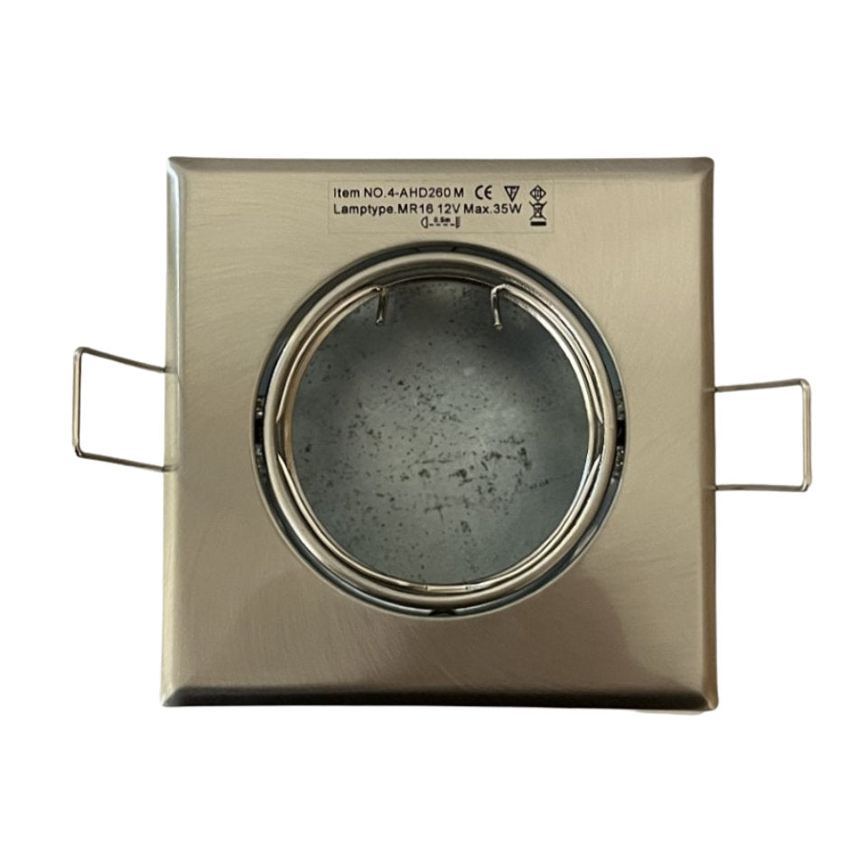 Unelco Downlight MR16 GU5.3 12V 8,5x8,5cm 4-Kant Kipbar m/Bagdåse Børstet Stål