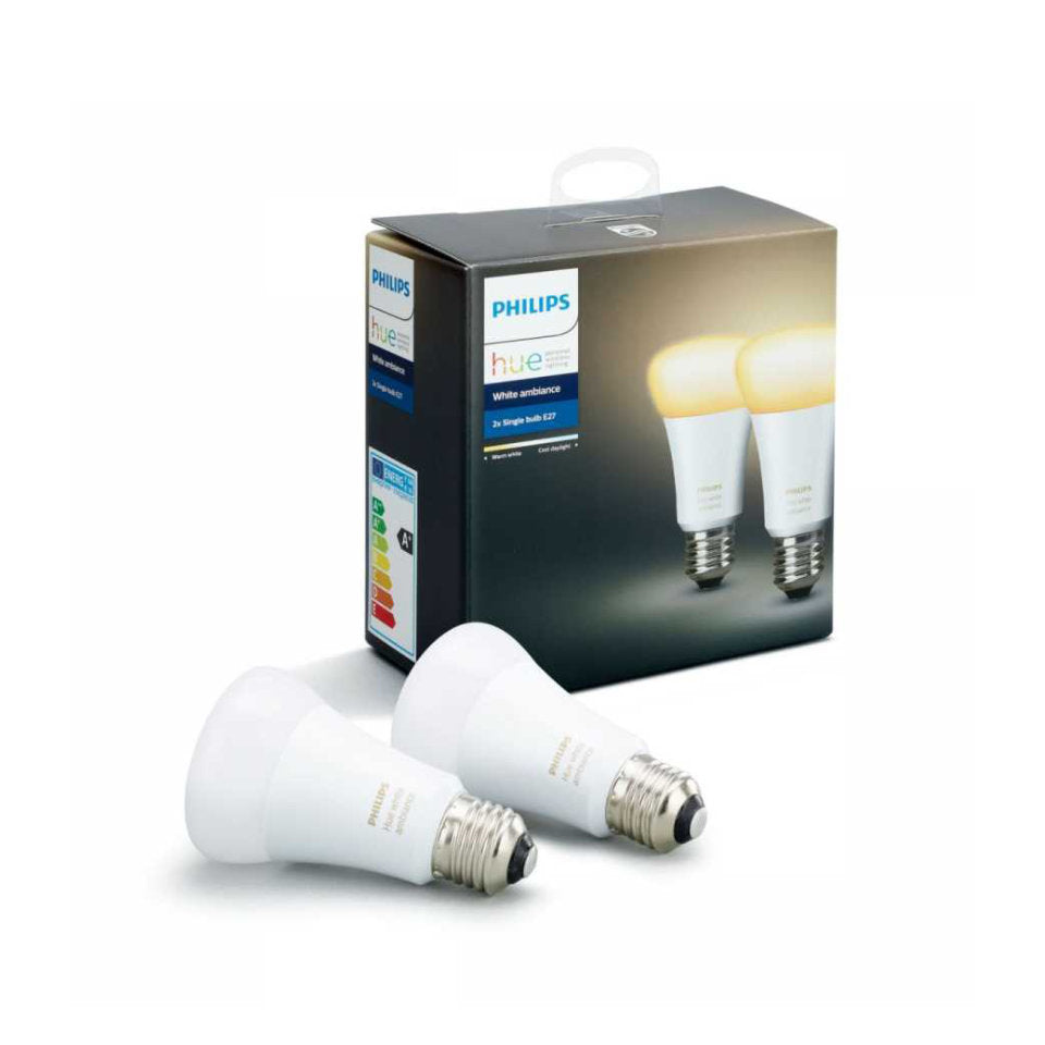 Philips Hue LED Standardpære 9,5W(60W) White Ambiance E27 2-Pak B-Vare